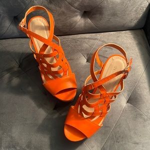Orange Strap Wedge Sandals